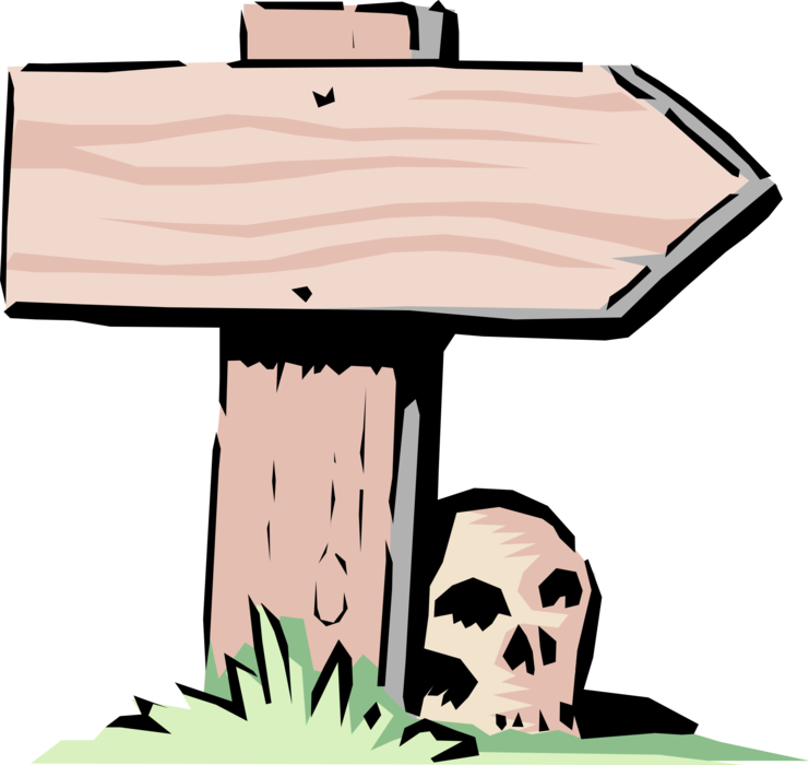 Vector Illustration of Roads and Highways Signpost Sign with Human Skull