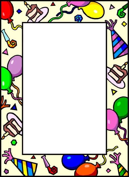 Vector Illustration of Birthday Party Border with Balloons and Cake