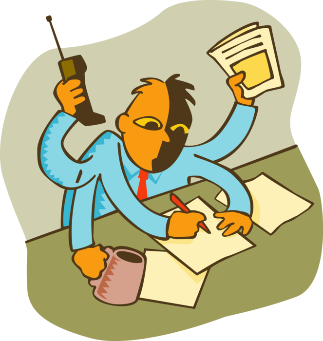 Vector Illustration of Businessman Multitasking Juggling Office Tasks