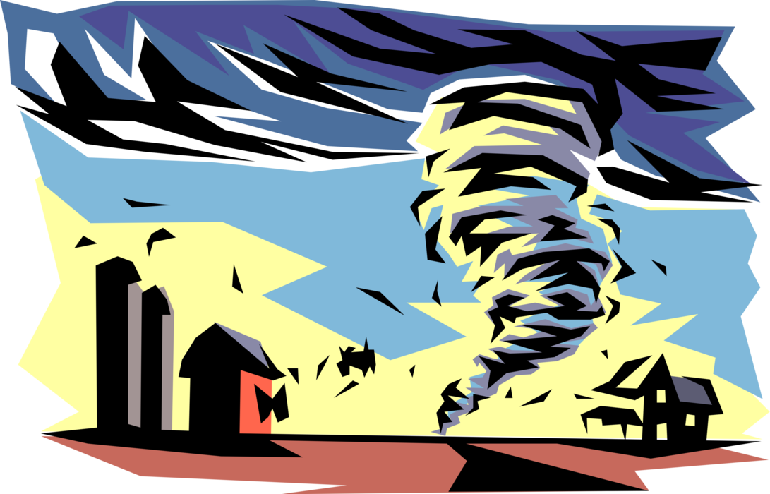 Vector Illustration of Category F5 Powerful Tornado Wreaks Havoc