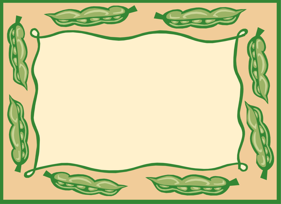 Vector Illustration of Garden Vegetable Peas in Pods Frame Border