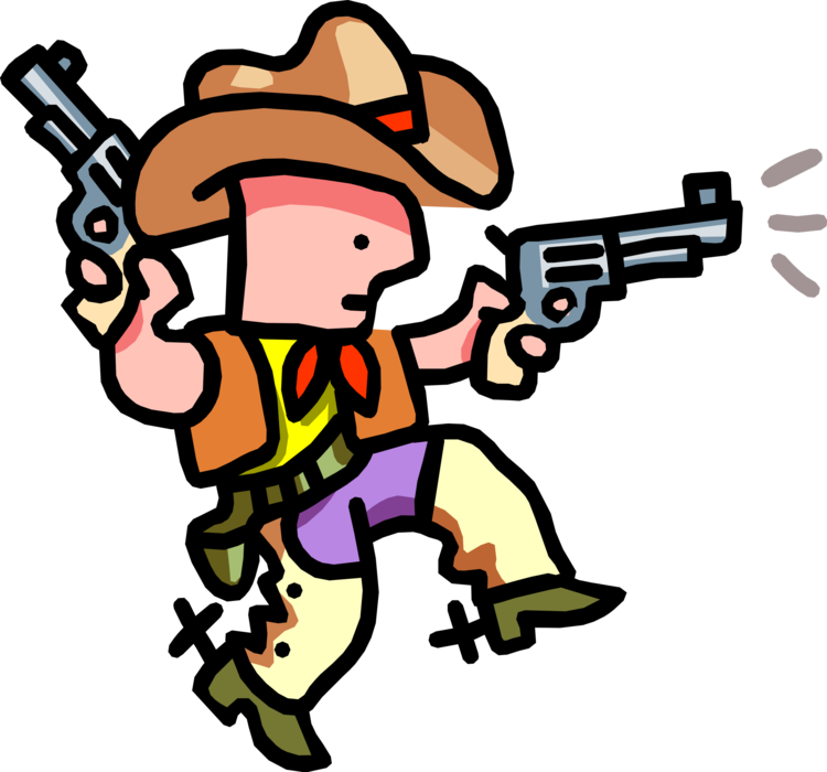 Vector Illustration of Western Cowboy Shooting His Guns and Causing Ruckus