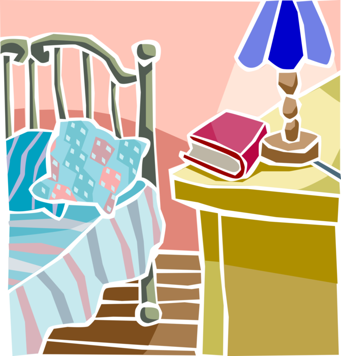 Vector Illustration of House Interior Bedroom with Nightstand