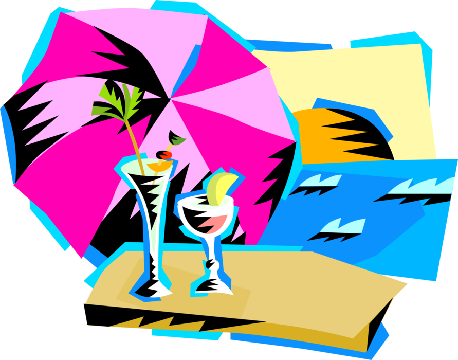 Vector Illustration of Tropical Drink Cocktails at the Beach