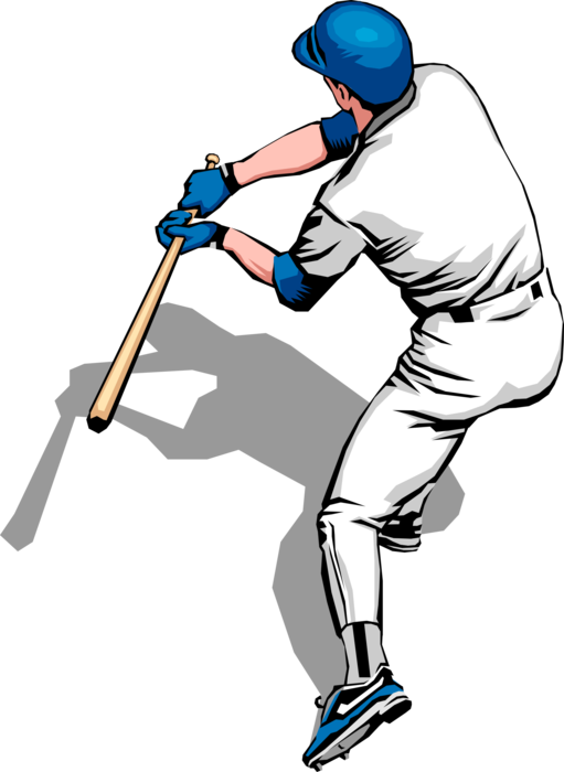 Vector Illustration of American Pastime Sport of Baseball Player at Plate Swings the Bat