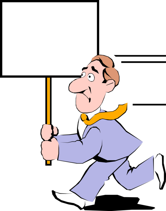 Vector Illustration of Businessman Running with Protest Sign