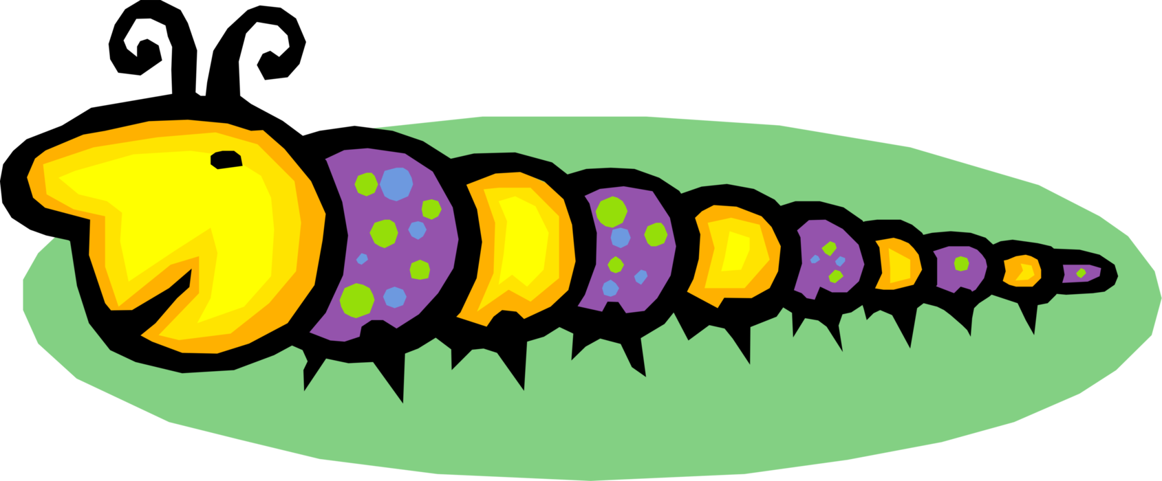 Vector Illustration of Small Yellow and Purple Caterpillar