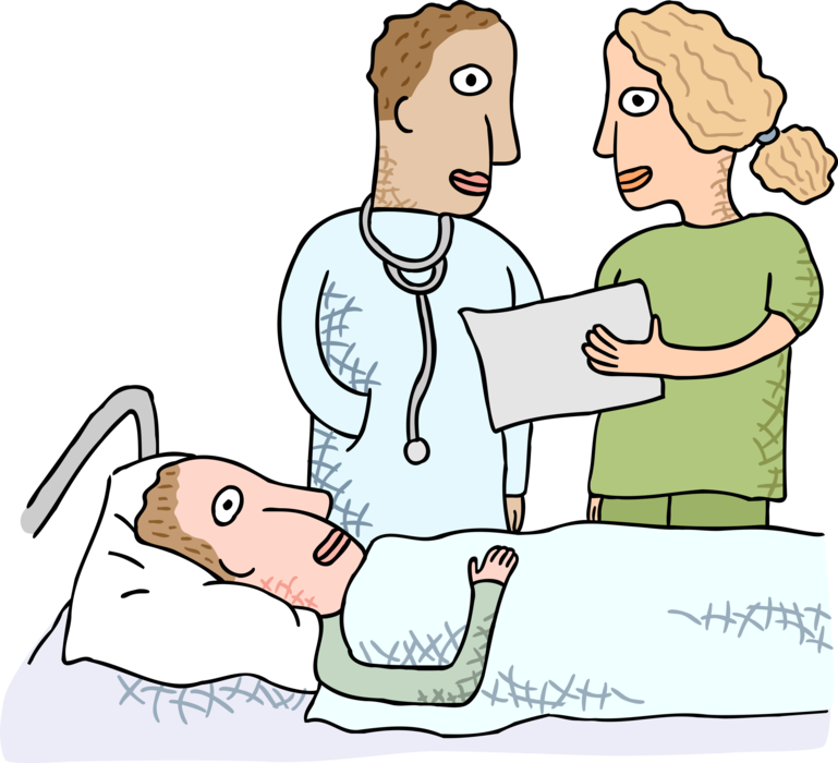 Vector Illustration of Physician and Nurse Discussing Hospital Patient's Medical Chart