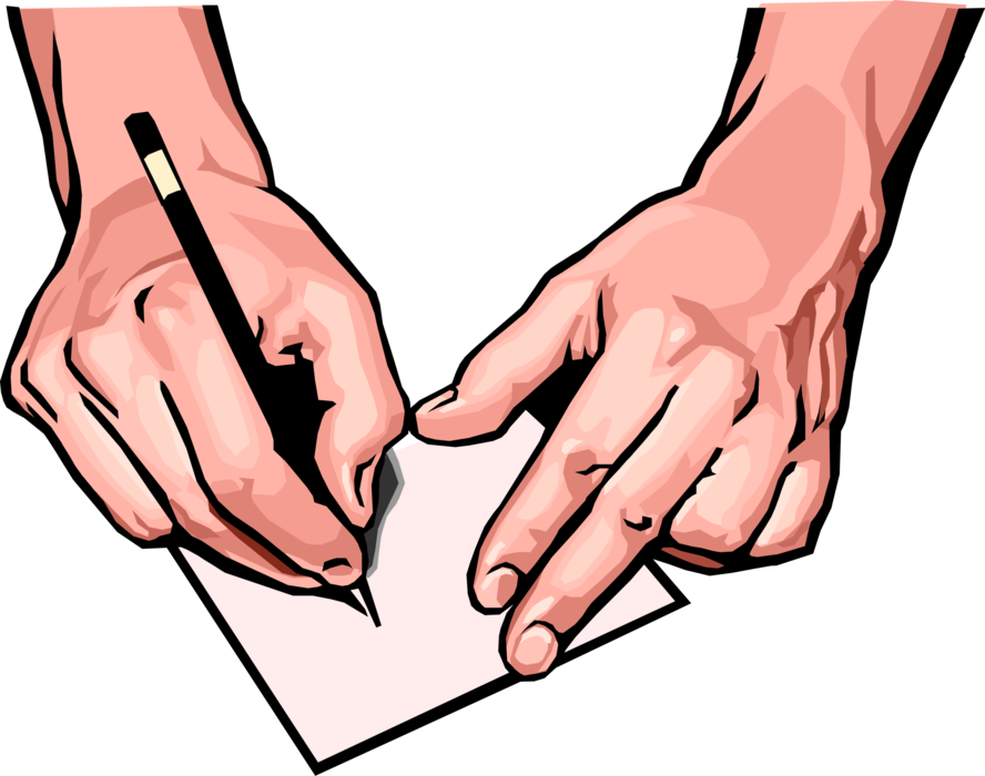 Vector Illustration of Hands with Pen Writing Instrument and Paper
