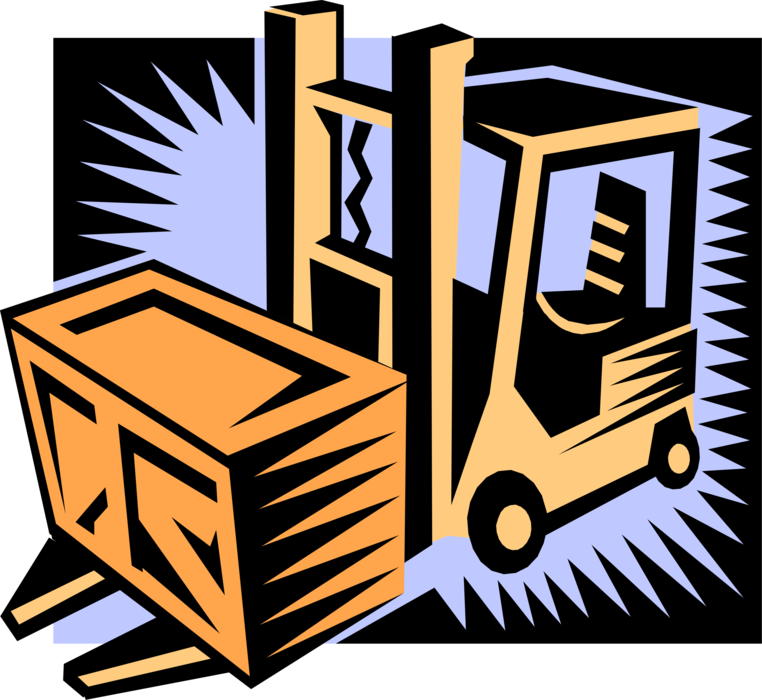 Vector Illustration of Industrial WarehouseForklift Truck Lifts Heavy Objects
