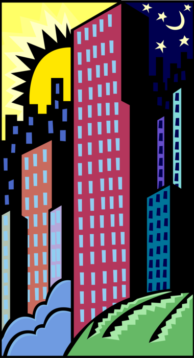Vector Illustration of Urban Metropolitan Cityscape Tall Buildings