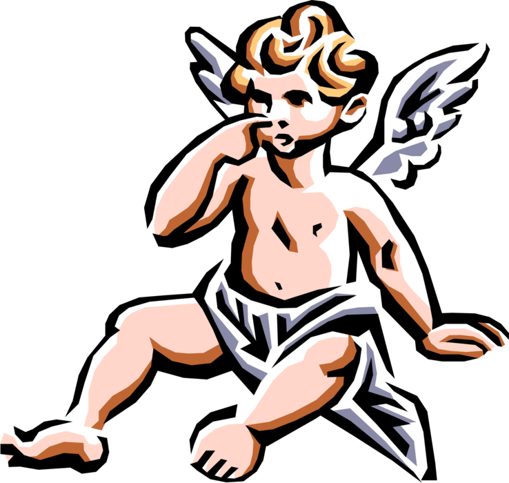 Vector Illustration of Angelic Spiritual Cherub Angel with Wings Senses Something Stinks