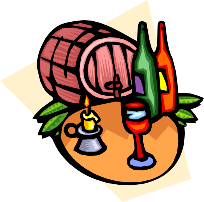 Vector Illustration of Wine with Barrel Cask and Bottles Alcohol Beverages