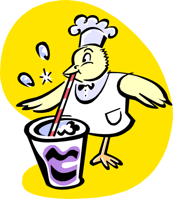 Vector Illustration of Feathered Vertebrate Chef Bird with Straw and Soda