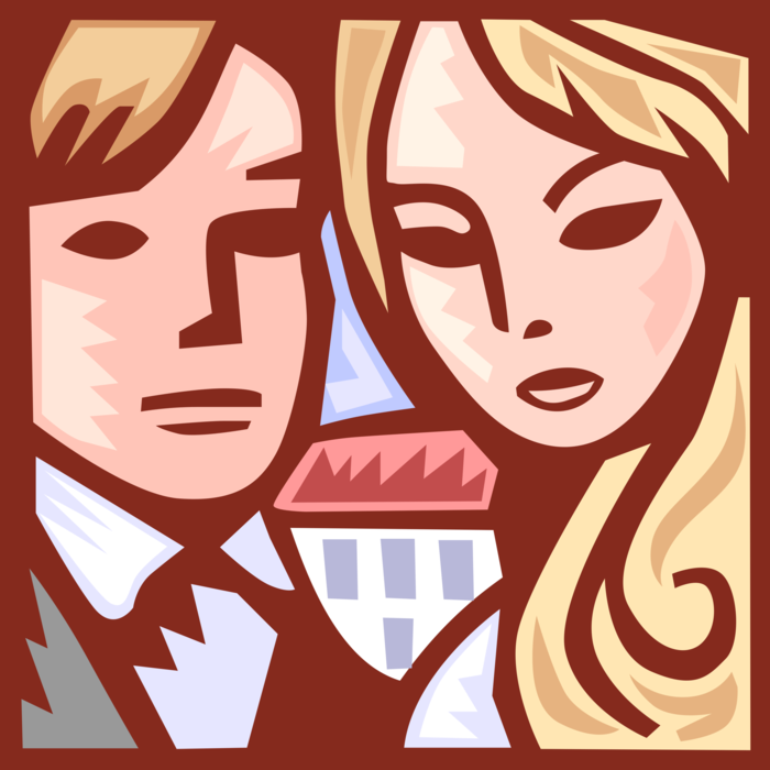 Vector Illustration of Romantic Couple Man and Woman