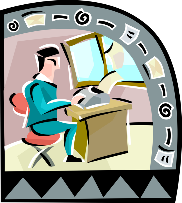 Vector Illustration of Man Working at Desk