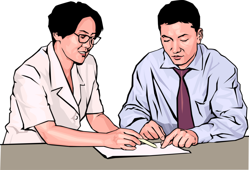 Vector Illustration of Business Meeting Discussion with Documents at Desk