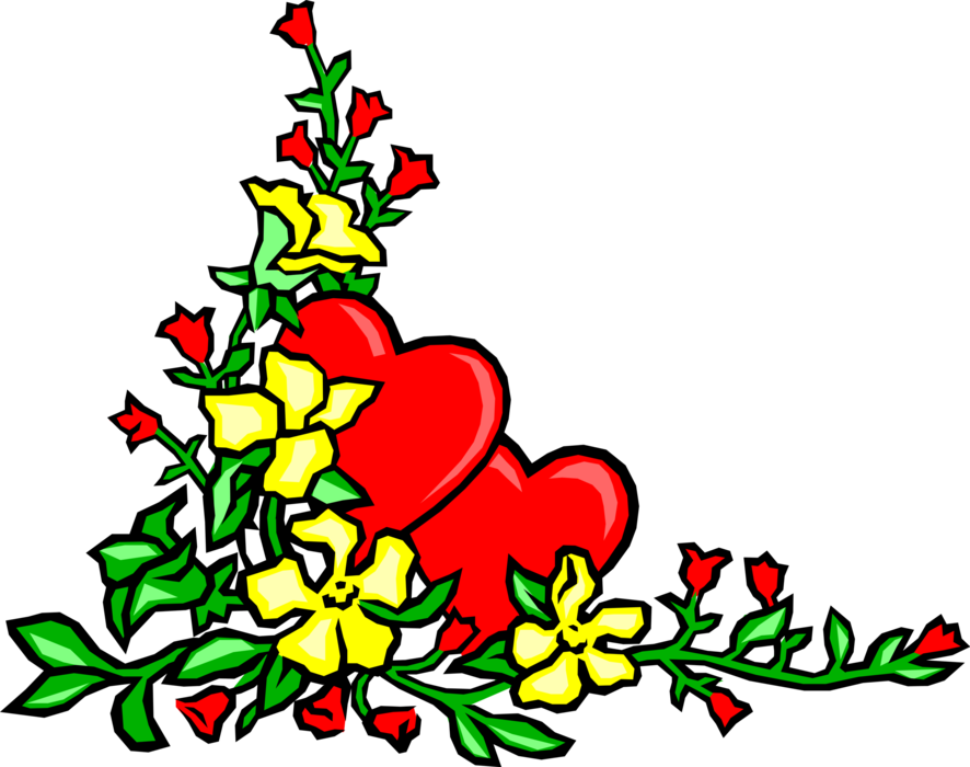 Vector Illustration of Flower Border with Romance Love Hearts