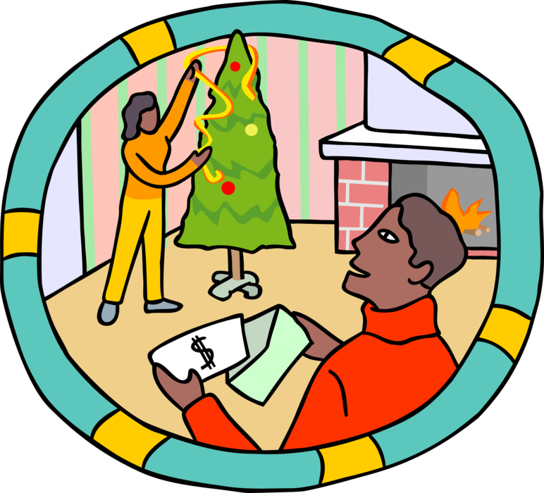 Vector Illustration of Employee Receiving Christmas Bonus Check in Envelope