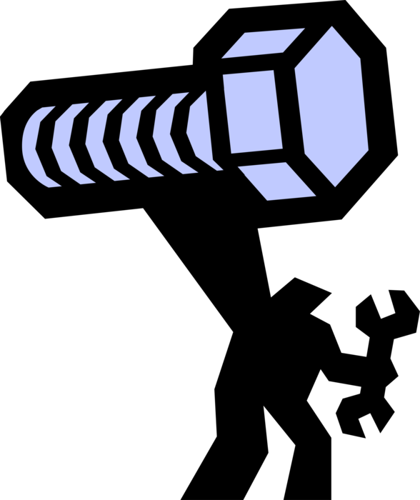 Vector Illustration of Bolt Fastener and Man with Wrench