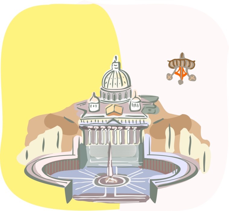 Vector Illustration of St Peter's Square and Basilica Vatican City Papal Enclave, Rome, Italy