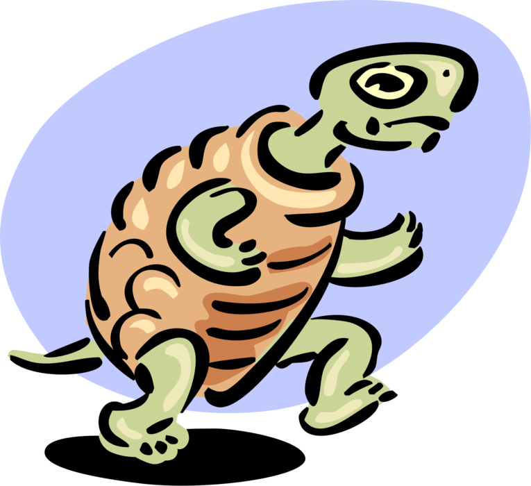 Vector Illustration of Slow-Moving Terrestrial Reptile Tortoise or Turtle Racing on Hind Legs
