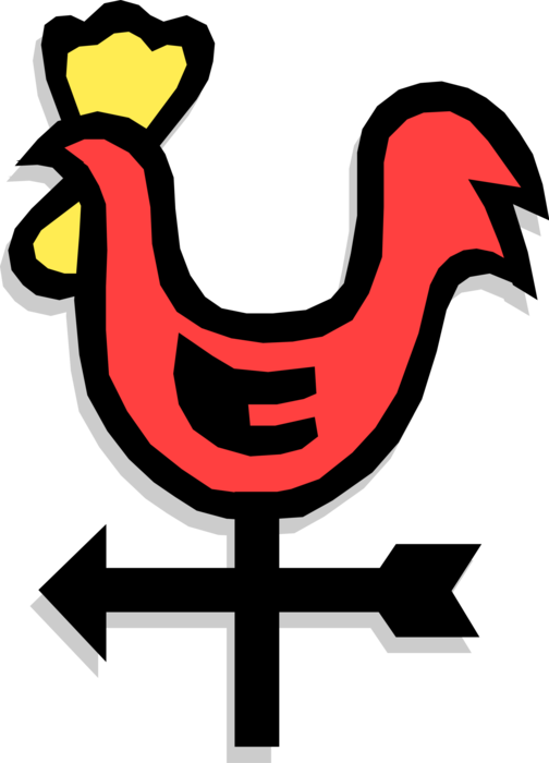Vector Illustration of Weather Vane or Weathercock Wind Direction Instrument Rooster or Cockerel