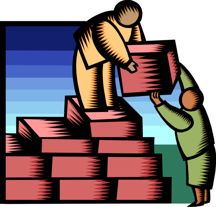 Vector Illustration of Teamwork Assembles Building Blocks to Success