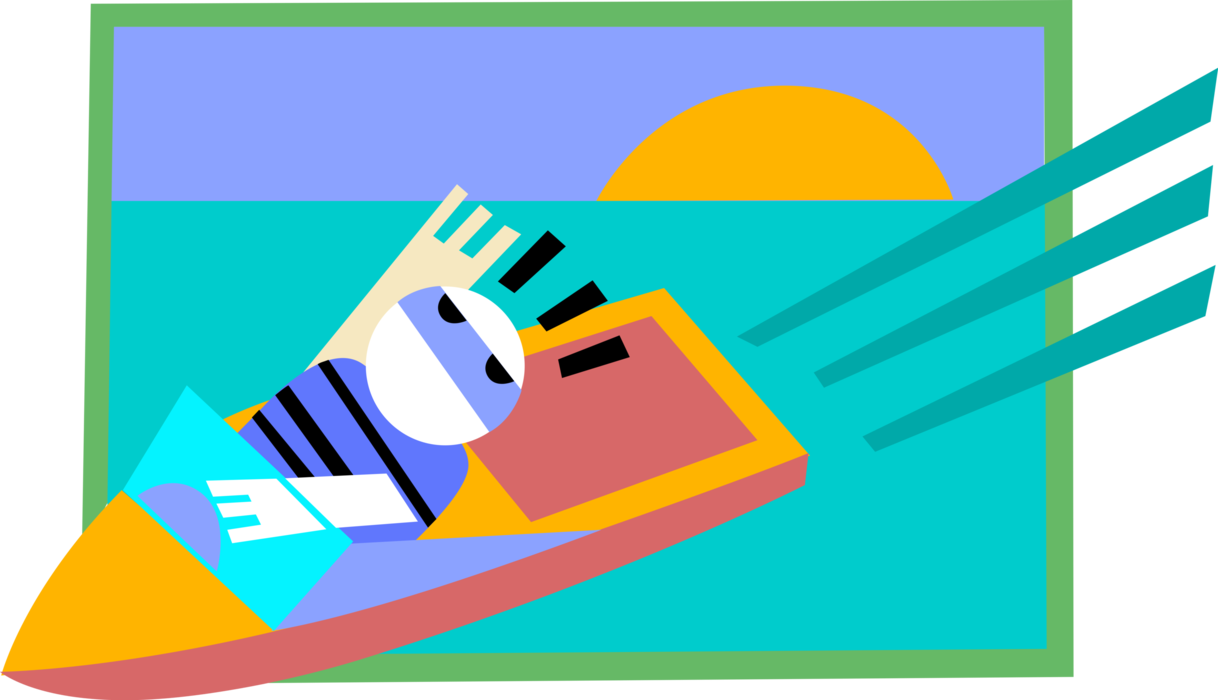 Vector Illustration of Motorboat Watercraft on Water with Sunset