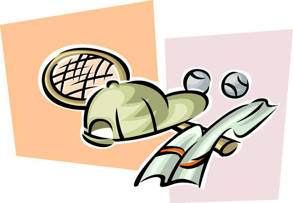 Vector Illustration of Sport of Tennis Equipment Racket with Cap and Balls