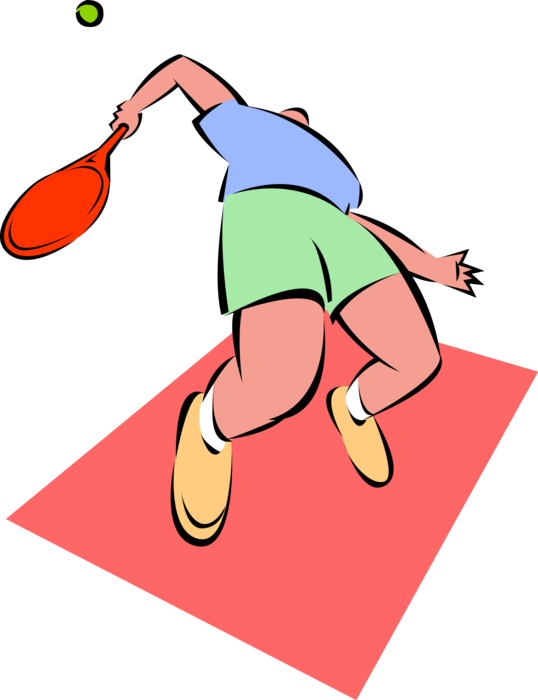 Vector Illustration of Tennis Player Leans Back with Racket or Racquet to Hit Ball