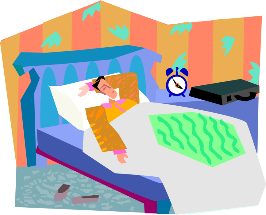 Vector Illustration of Hard to Get Out of Bed in the Morning with Alarm Clock
