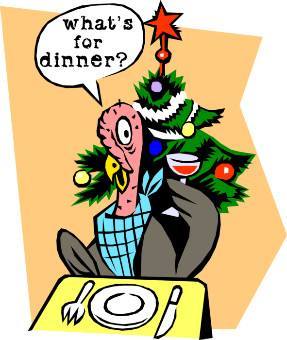 Vector Illustration of What's for Christmas Dinner? Hopefully Not Turkey!