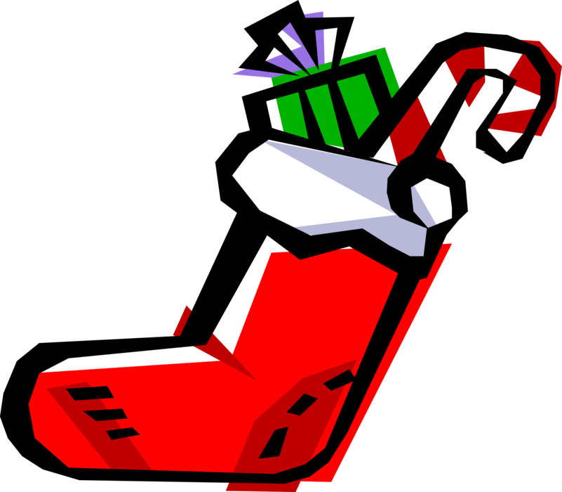 Vector Illustration of Festive Season Christmas Stocking Filled with Goodies