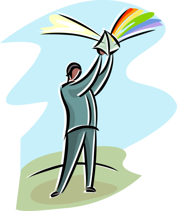 Vector Illustration of Man with Prism Reflecting Light