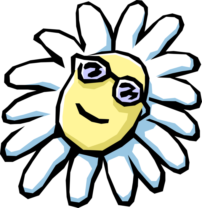 Vector Illustration of Personified White and Yellow Flower