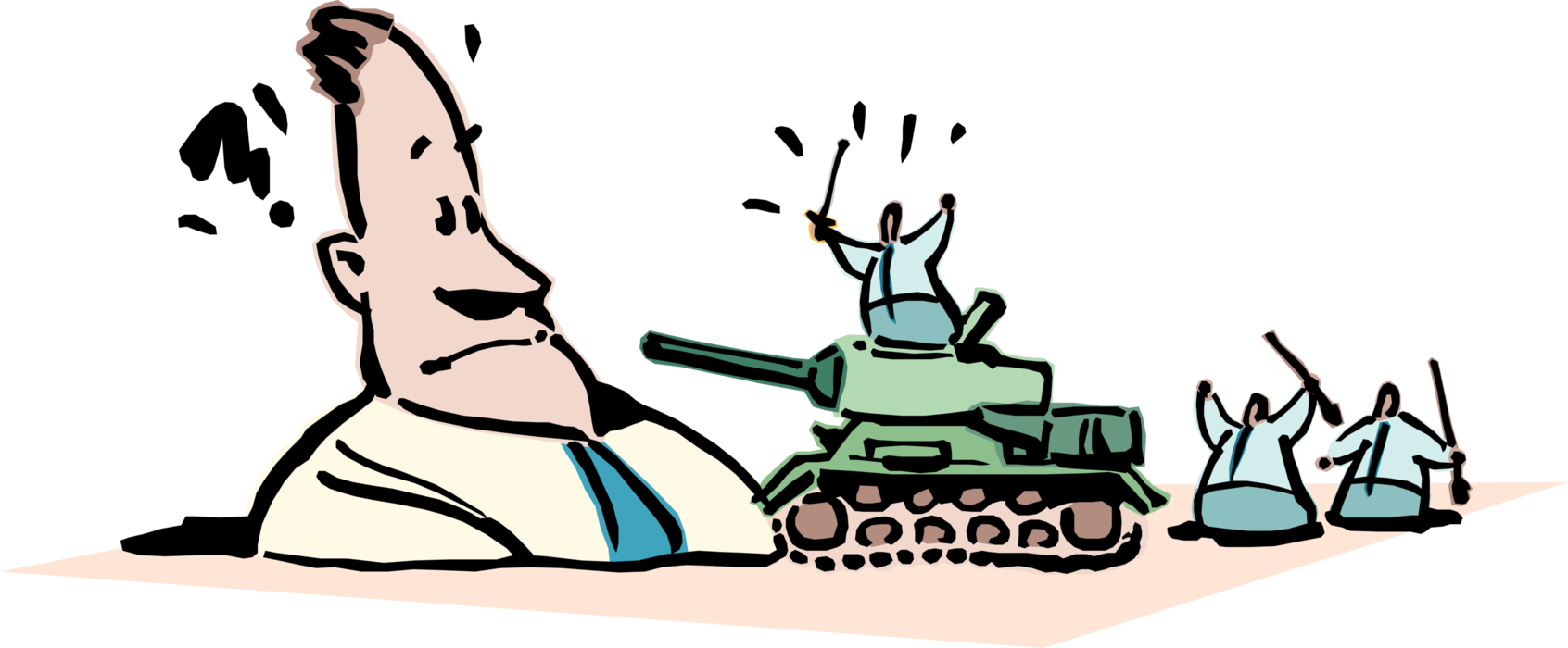 Vector Illustration of Office Management at War with Employees in Battle Tank