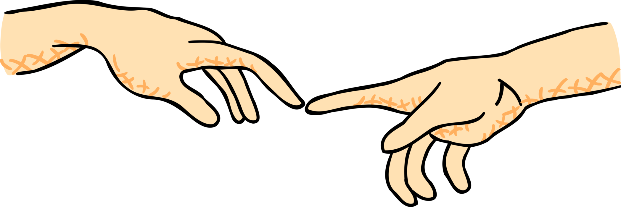 Vector Illustration of Hand of God, Michelangelo's the Creation of Adam Fresco Painting in Sistine Chapel, Rome, Italy