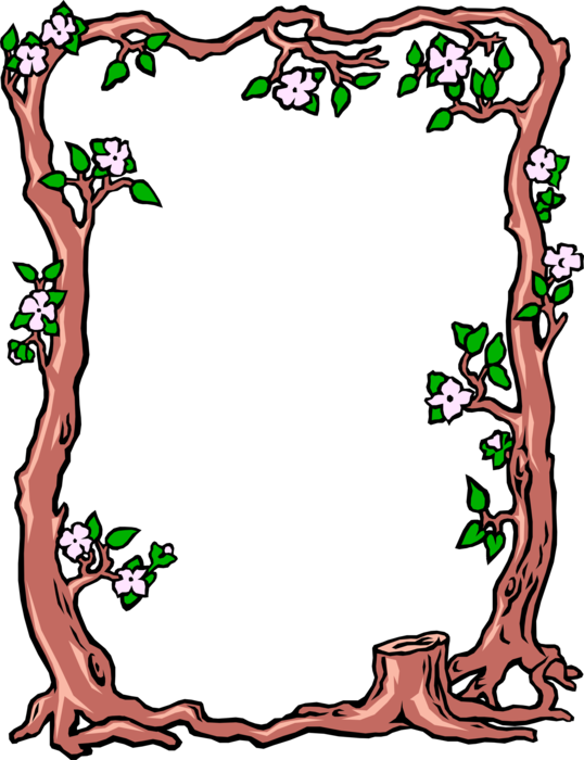Vector Illustration of Flowering Tree Trunk Border