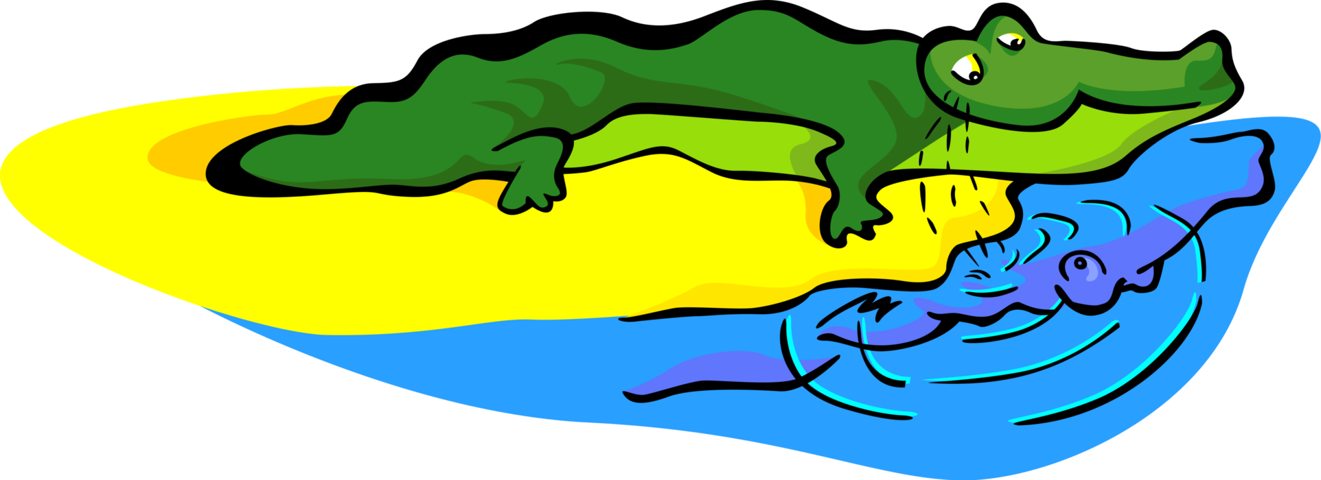 Vector Illustration of Alligator Reptile Narcissist Enjoys Its Reflection