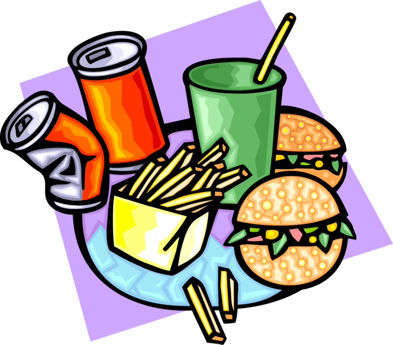 Vector Illustration of Fast Food Hamburger, French Fries and Soft Drink Soda Meal