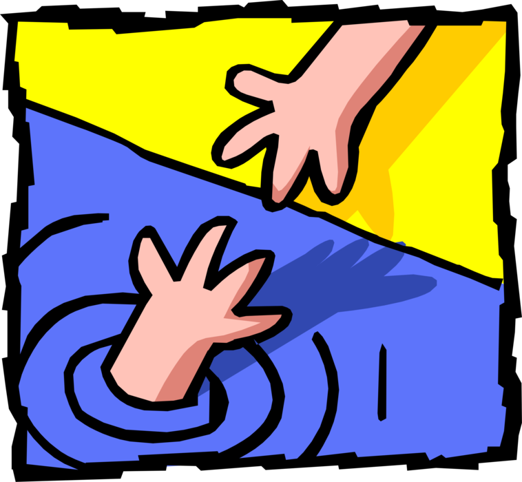 Vector Illustration of Helping Hand Reaches Out to Drowning Hand in Water