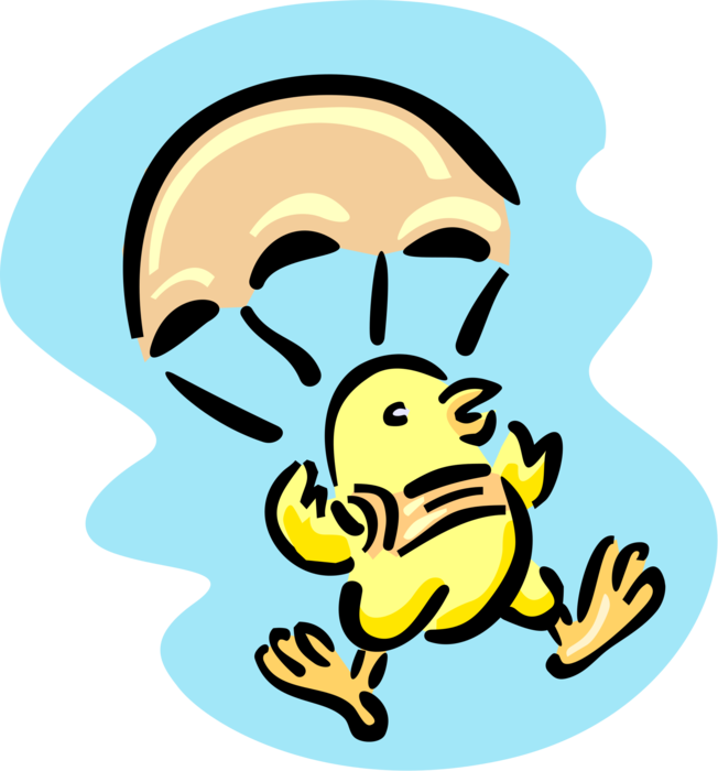 Vector Illustration of Parachuting Yellow Chick