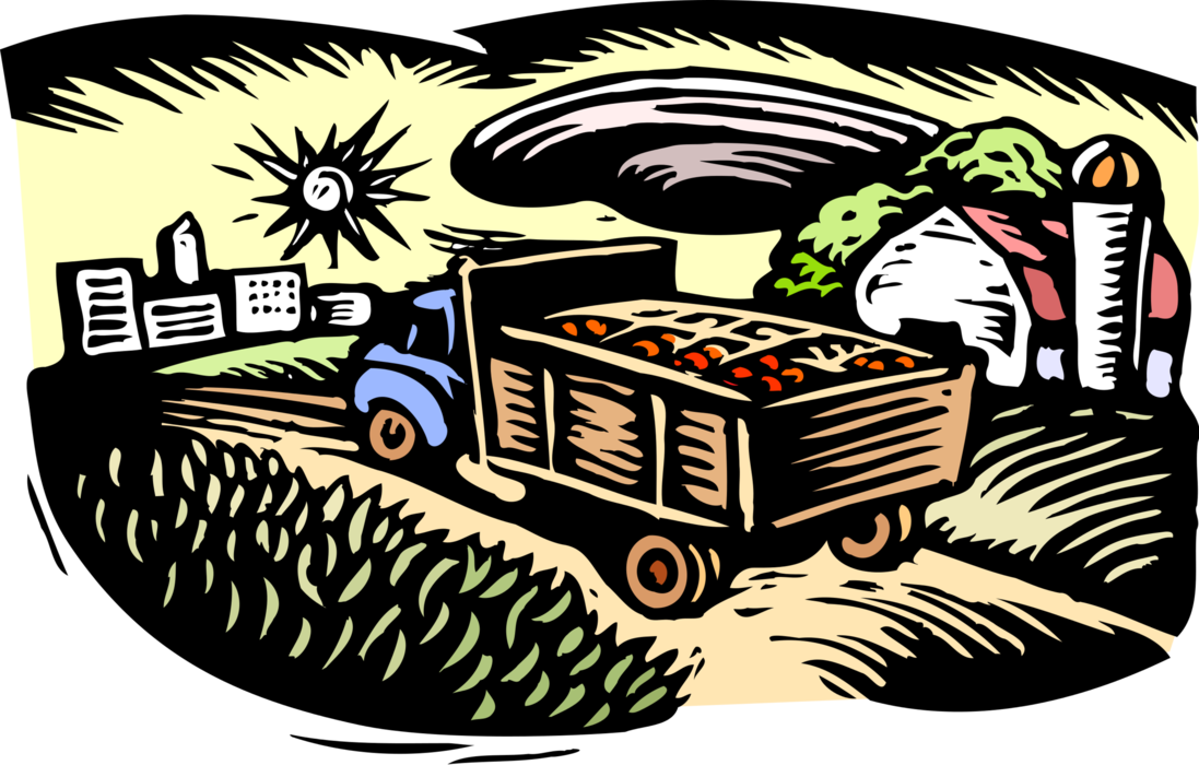 Vector Illustration of Apple Harvest Shipped From Farm to City on Delivery Truck