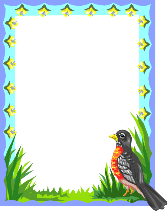 Vector Illustration of Robin Bird in Spring Frame Border