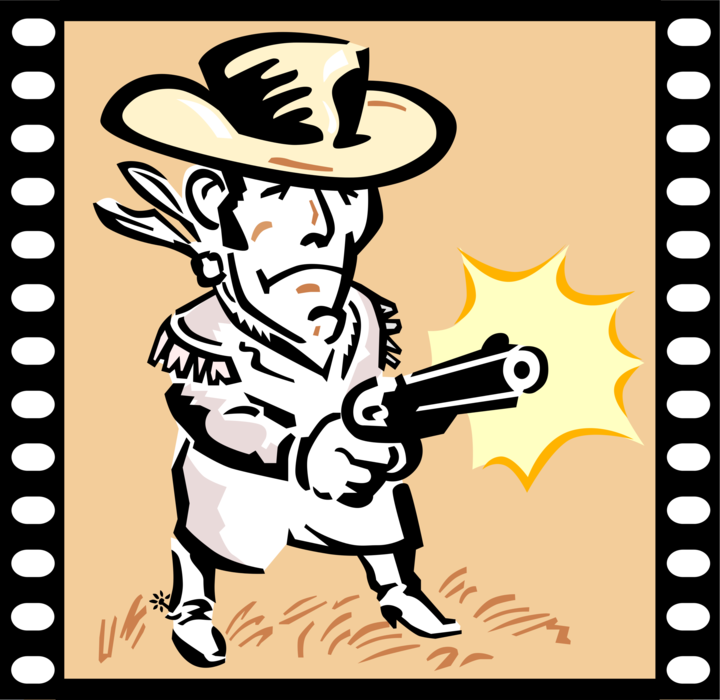 Vector Illustration of Old West Western Movie Gunslinger Cowboy with Handgun Pistol Shooting