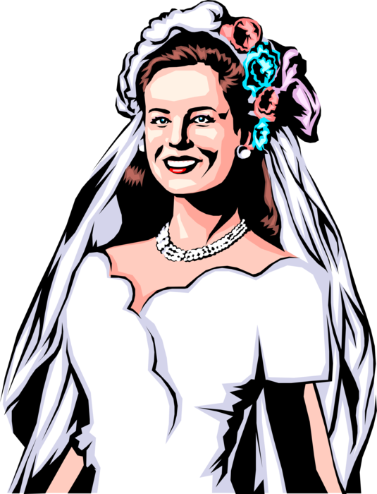 Vector Illustration of Wedding Day Bride in Bridal Gown Dress for Marriage