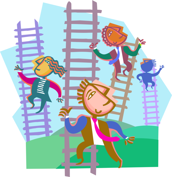 Vector Illustration of Business Competitors Climbing Ladders