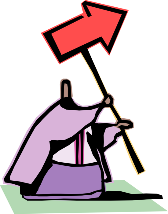 Vector Illustration of Businessman Holding Directional Arrow Sign