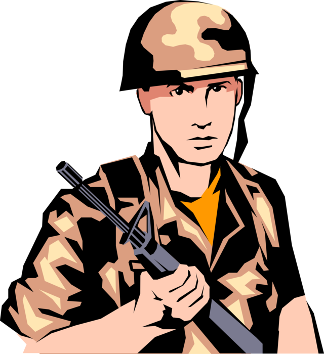 Vector Illustration of Armed Forces Military Combat Soldier Ready for Combat